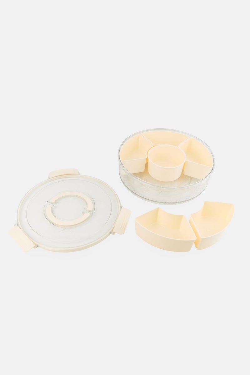 COOK WITH COLOR Plastic Rotating Snackle Tray, Cream - Image 3