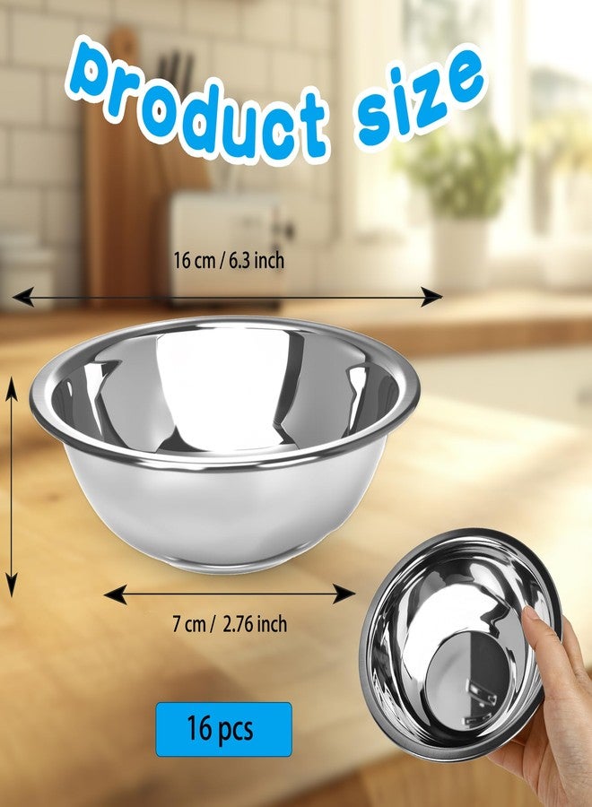 Norcoin 16 Pack Stainless Steel Bowls 6.3 Inch Wide Metal Bowl with Flat Base 3/4 Quart Small Prep Bowls for Kitchen Baking Serving Cooking Mixing Meal Salad Nesting - Image 2