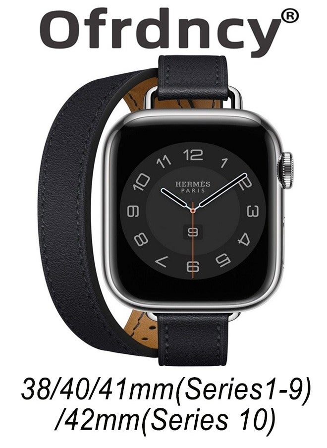Ofrdncy - Ofrdncy Compatible for Apple Watch Band 49mm 46mm 45mm 44mm 42mm 41mm 40mm 38mm women, Genuine Leather Double Tour Designed Slim Apple Watch Strap for iWatch Ultra 2/1 Series 10 9 8 7 6 5 4 3 2 1 SE - Image 1