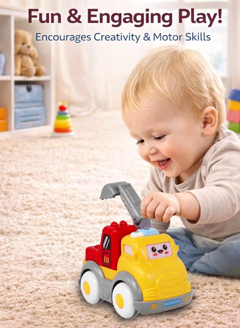 Oobidoo Friction Powered Excavator Toy Truck for Kids 18M+ 2-in-1 Detachable Construction Vehicle with Movable Arm Lift Lower Scoop Action Push & Go Inertial Car with Music Light Buttons Interactive Toddler Learning Toy Safe Plastic Educational Baby Toy Truck 13cm Oobidoo - Image 5