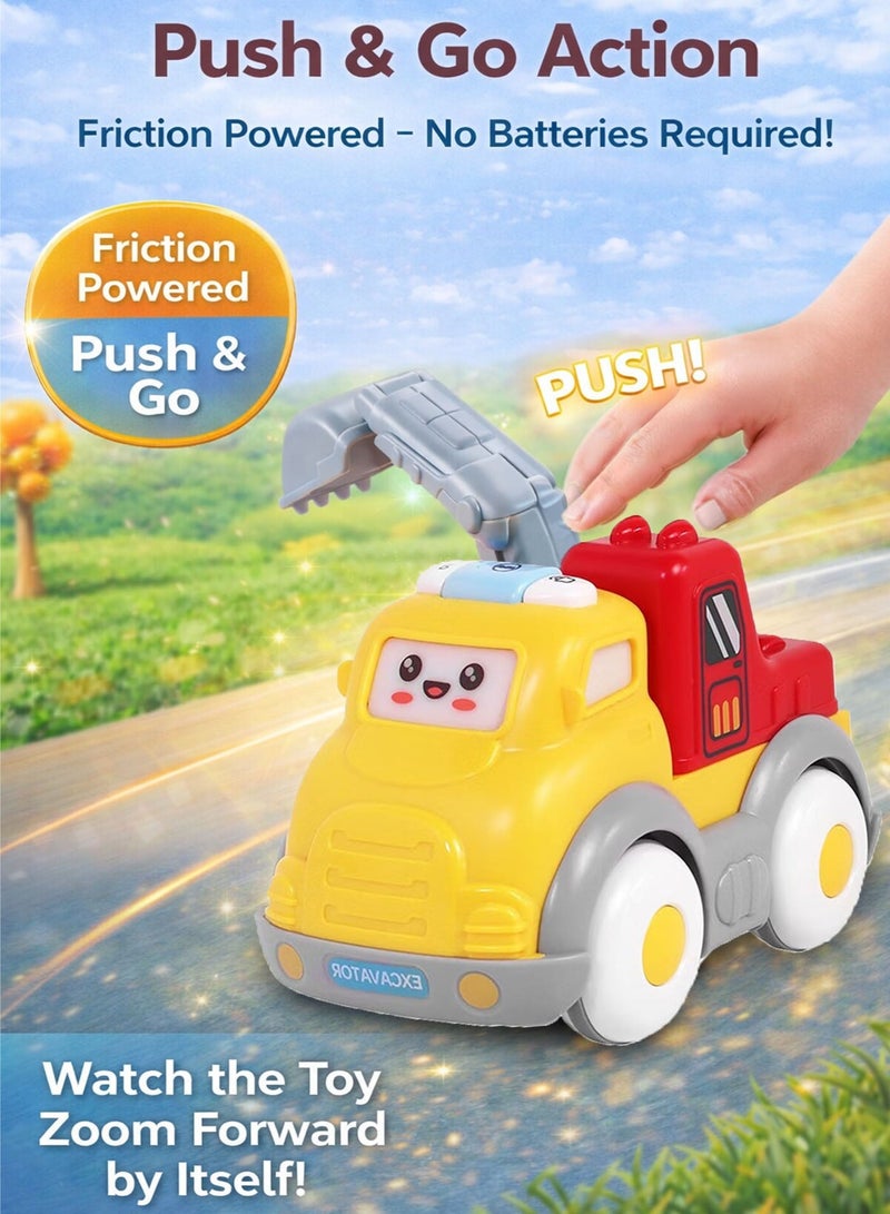 Oobidoo Friction Powered Excavator Toy Truck for Kids 18M+ 2-in-1 Detachable Construction Vehicle with Movable Arm Lift Lower Scoop Action Push & Go Inertial Car with Music Light Buttons Interactive Toddler Learning Toy Safe Plastic Educational Baby Toy Truck 13cm Oobidoo - Image 4