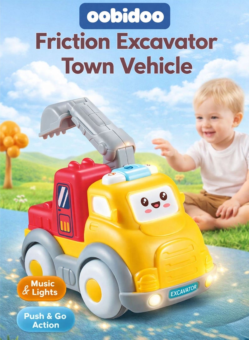 Oobidoo Friction Powered Excavator Toy Truck for Kids 18M+ 2-in-1 Detachable Construction Vehicle with Movable Arm Lift Lower Scoop Action Push & Go Inertial Car with Music Light Buttons Interactive Toddler Learning Toy Safe Plastic Educational Baby Toy Truck 13cm Oobidoo - Image 1