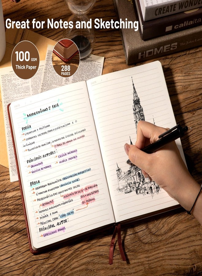 كاجي دفتر يوميات جلدي من CAGIE Compass للرجال، 100 جرام لكل متر مربع، 288 صفحة، دفاتر يوميات مسطرة للكتابة، مجموعة هدايا دفاتر يوميات غلاف مقوى مقاس A5 مع قلم للسفر والمكتب والكتابة اليومية - Image 3