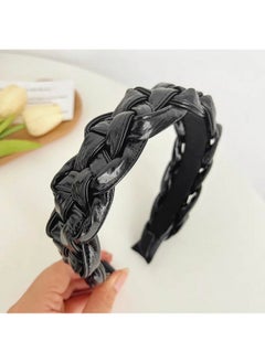 Hair Accessory Braided Headband Nonslip Hairpiece Old Money Fashion Elegant Chic Style Vegan Leather For Women And Adults Korean Style (Black)