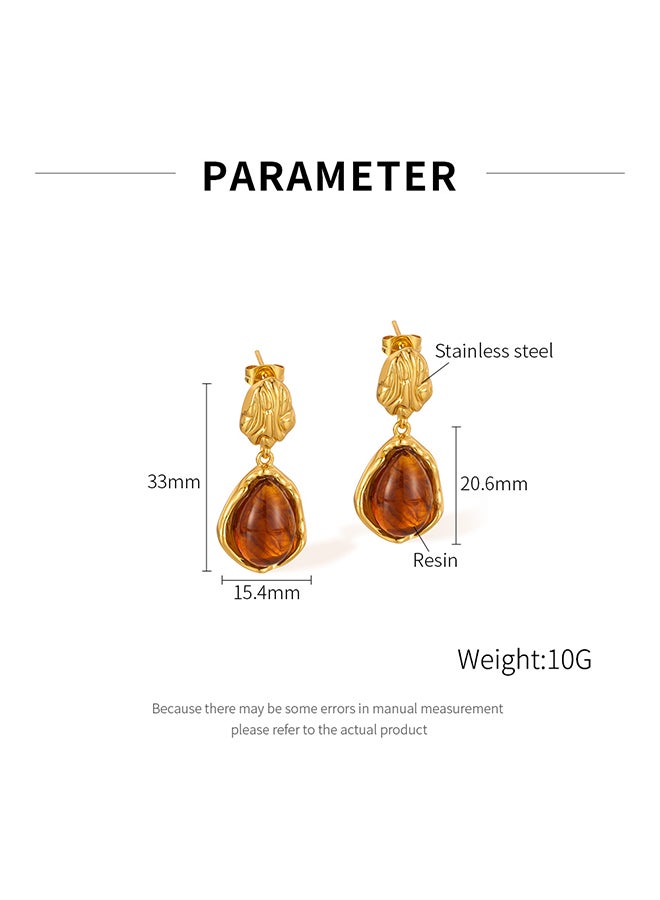 Retro Temperament Earrings For Women, Stainless Steel Niche, High-End Maillard Amber Earrings - Image 2