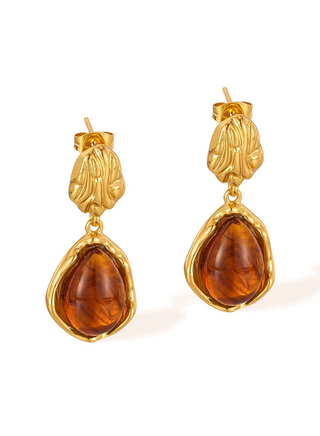 Retro Temperament Earrings For Women, Stainless Steel Niche, High-End Maillard Amber Earrings - Image 1