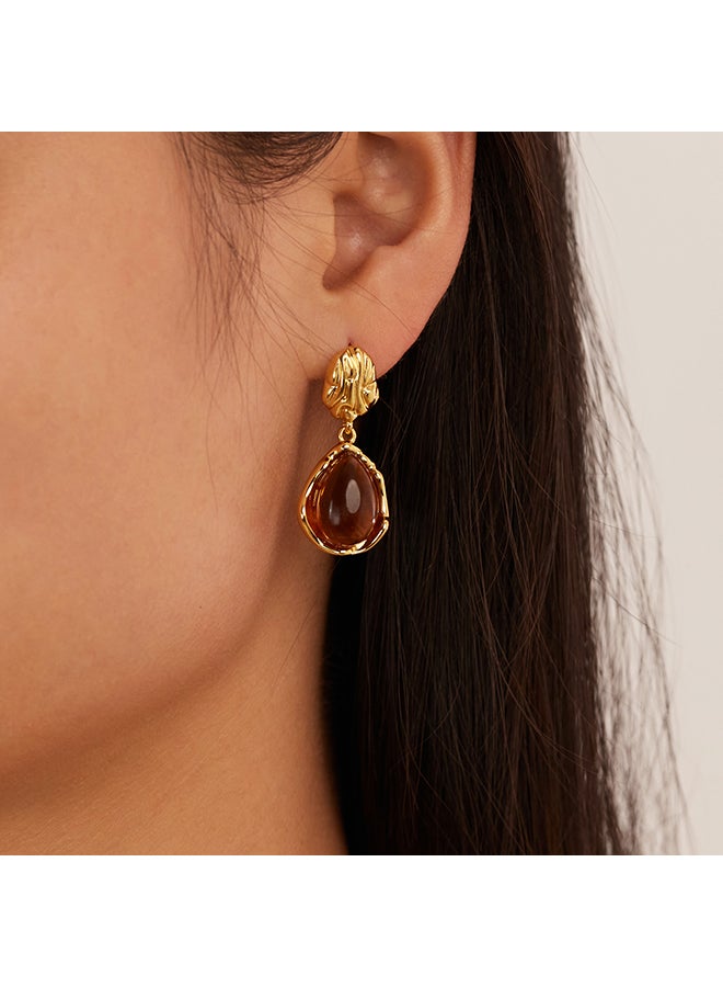 Retro Temperament Earrings For Women, Stainless Steel Niche, High-End Maillard Amber Earrings - Image 3