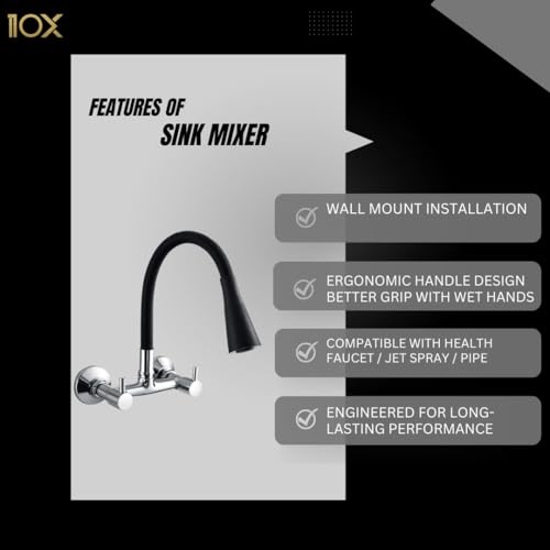 10x Brass Sink Mixer Tap for Kitchen BTl-9876 Tap with Flexible Silicone Spout | Hot & Cold Water Control | Chrome Plated | Heavy Brass Cartridge | Dual Lever Design - Image 3