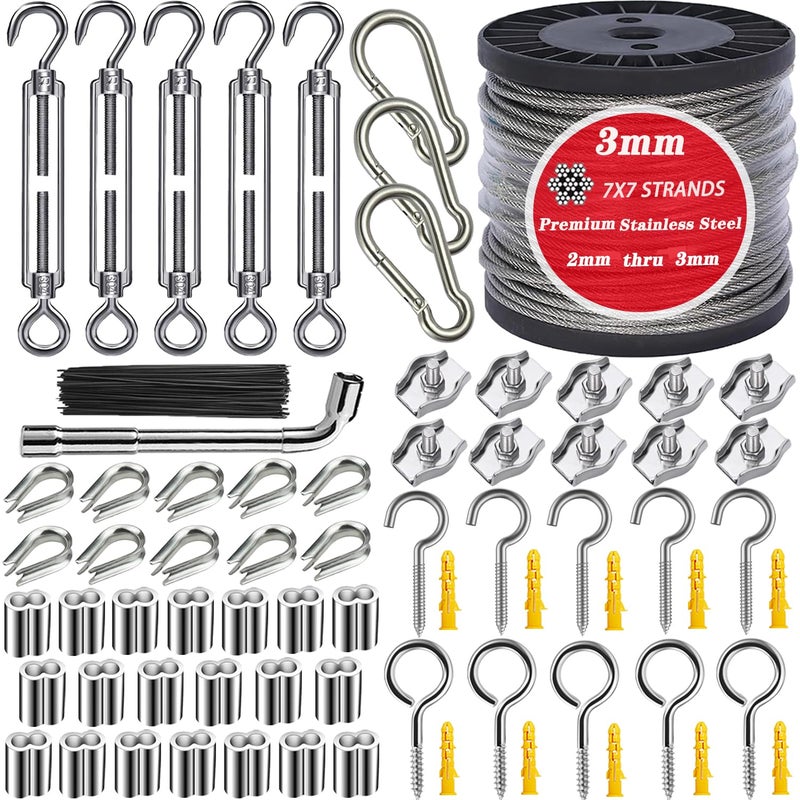 Roxanned 1/8" Wire Rope Kit 100FT | 7x7 Core Vinyl Coated Stainless Steel Cable with Turnbuckles | Heavy-Duty for String Light, Garden Fence, Plant Hanger & Outdoor Decor - Image 1