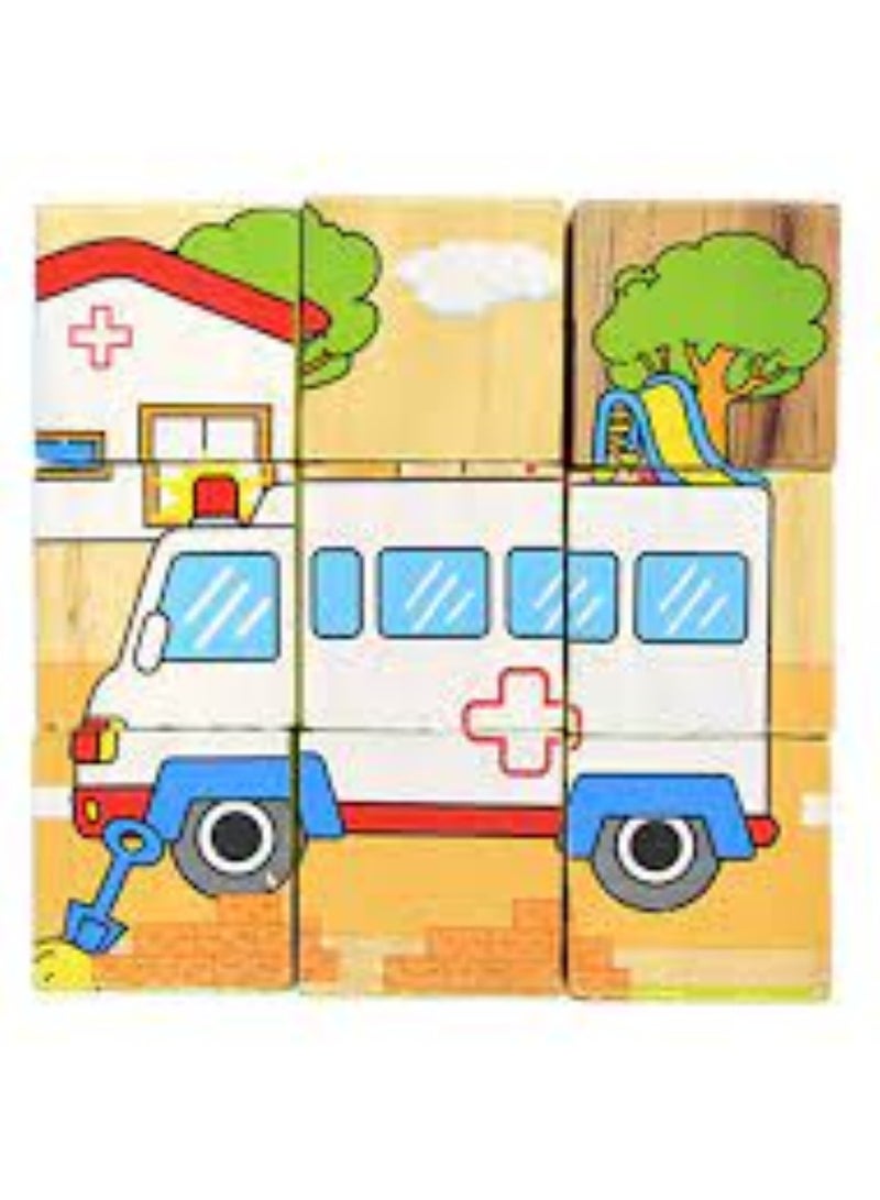 Vitacelli Puzzle Six Sides 9-Piece Wooden Baby Wooden Baby Transportation Jigsaw - Image 1