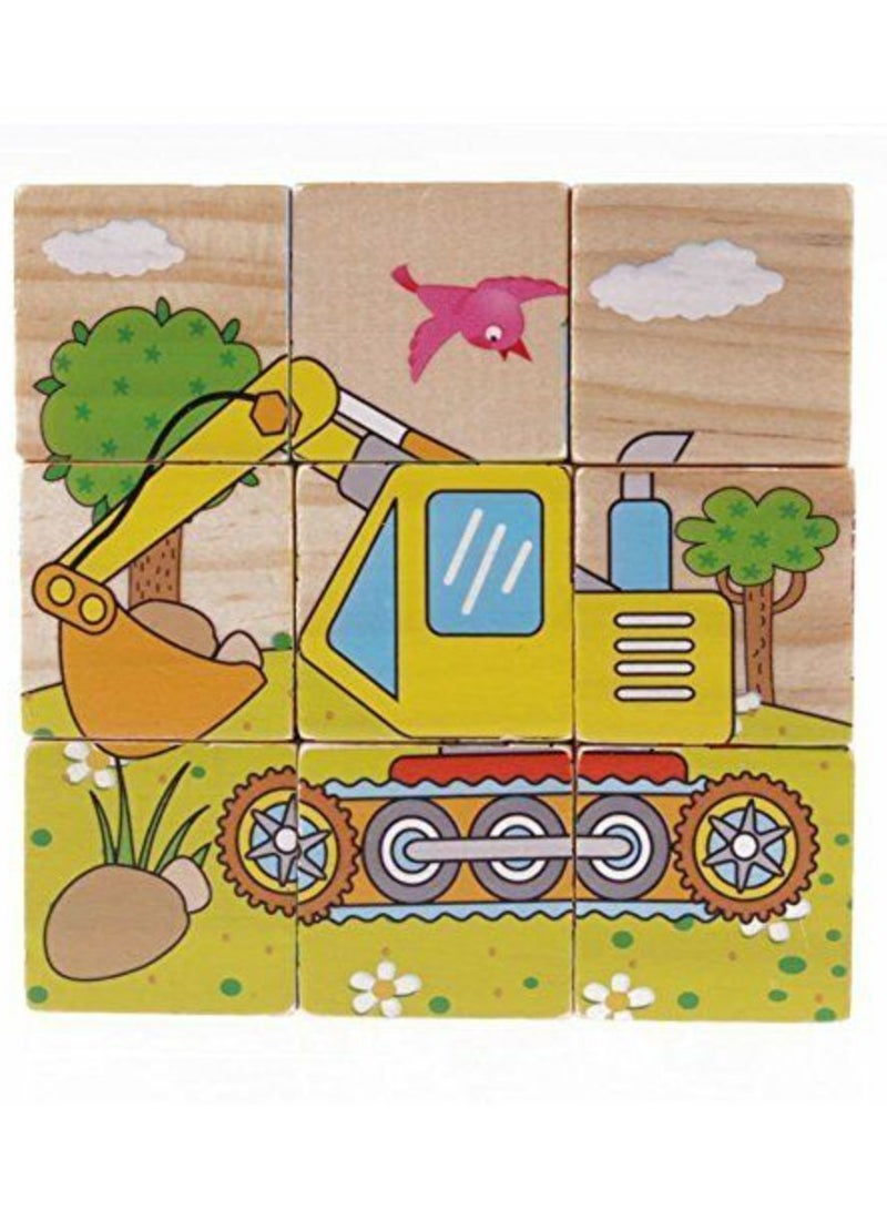 Vitacelli Puzzle Six Sides 9-Piece Wooden Baby Wooden Baby Transportation Jigsaw - Image 2