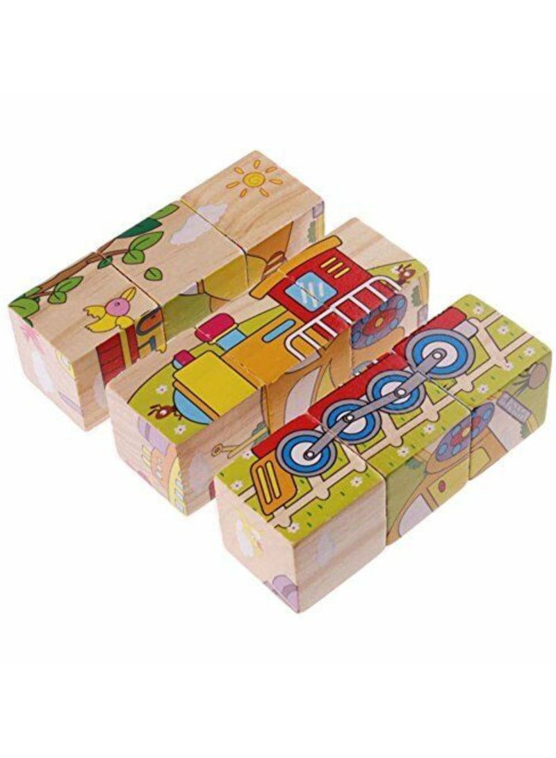Vitacelli Puzzle Six Sides 9-Piece Wooden Baby Wooden Baby Transportation Jigsaw - Image 4