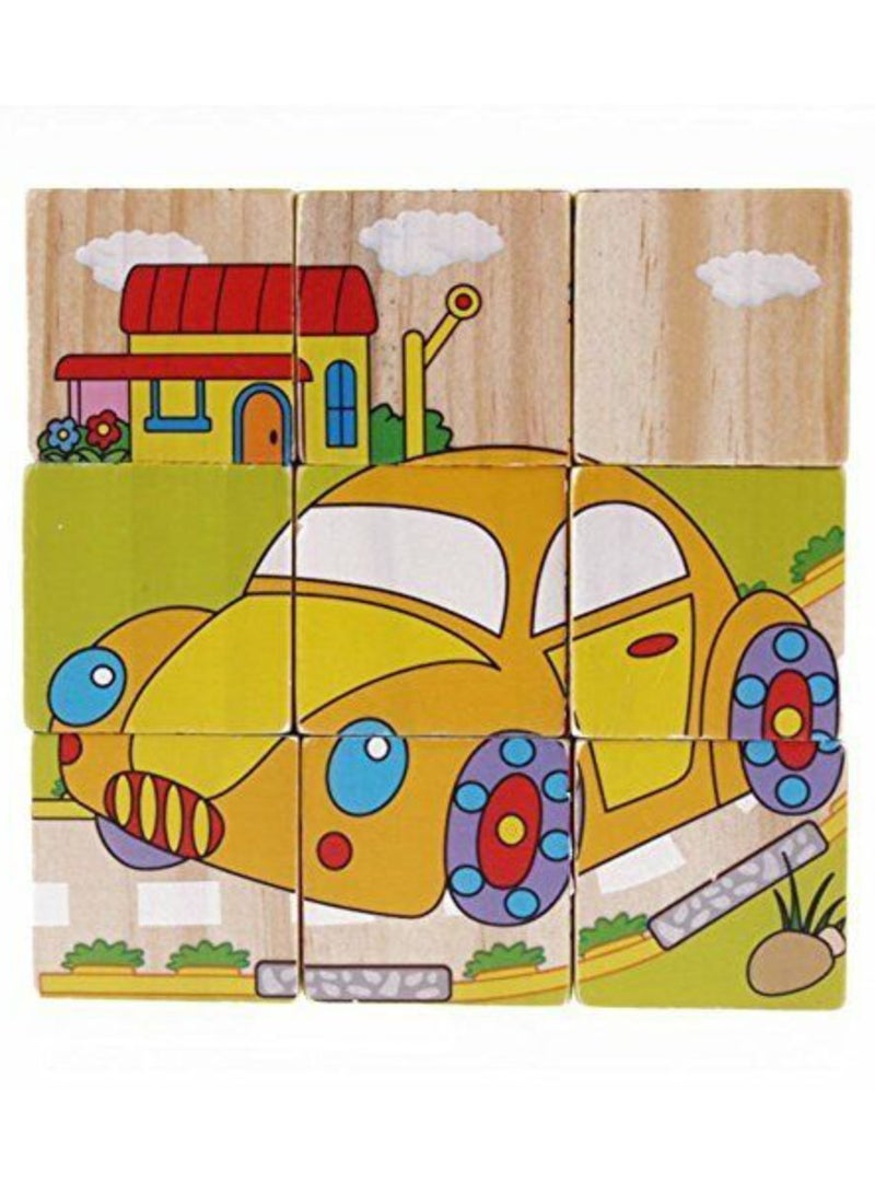 Vitacelli Puzzle Six Sides 9-Piece Wooden Baby Wooden Baby Transportation Jigsaw - Image 3