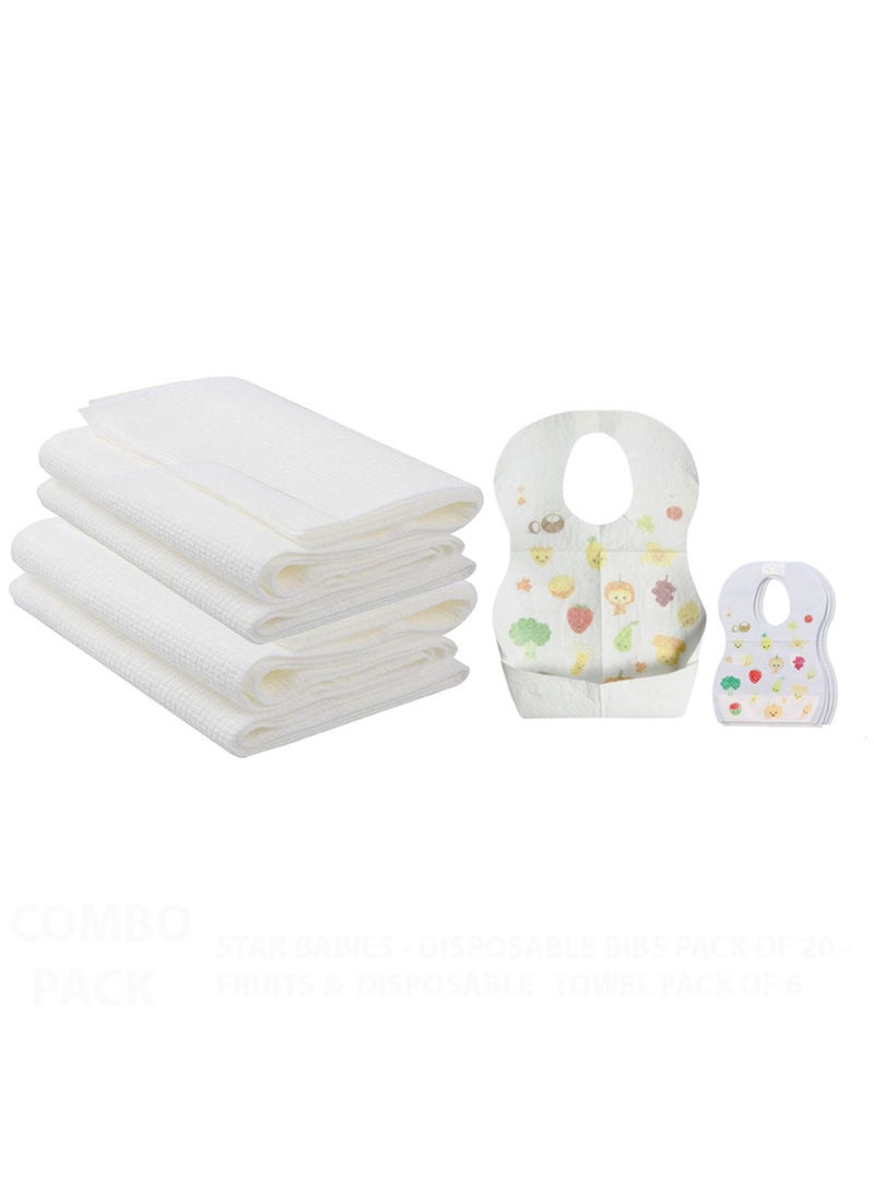 STAR BABiES Combo Pack Disposable Bibs Pack Of 20 With Disposable Towel Pack Of 6 Fruits - Image 1