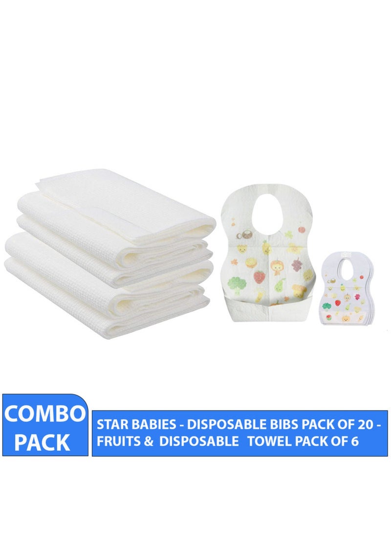 STAR BABiES Combo Pack Disposable Bibs Pack Of 20 With Disposable Towel Pack Of 6 Fruits - Image 2