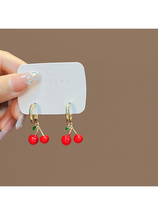 Silver Needle New Fashion Fun Fruit Cherry Strawberry Earrings Earrings Cute Girl Internet Celebrity Earrings Earrings 
