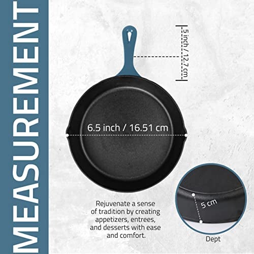 Utopia Kitchen Cast Iron Frying Pan 6.5 Inch, Cast Iron Chefs Pan, Pre Seasoned Skillet, Safe Grill Cookware for Indoor & Outdoor Use, Teal - Image 2
