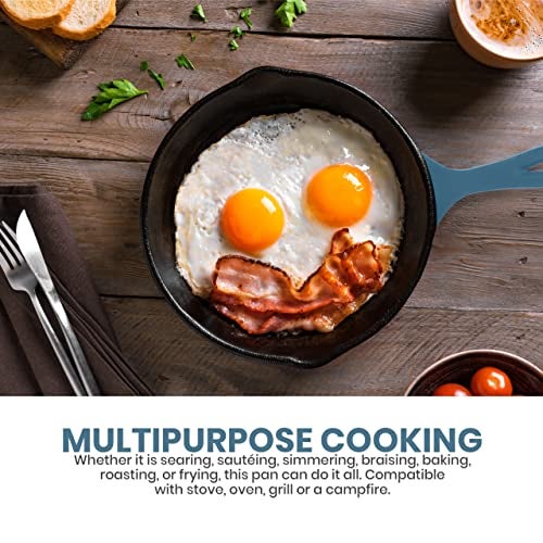 Utopia Kitchen Cast Iron Frying Pan 6.5 Inch, Cast Iron Chefs Pan, Pre Seasoned Skillet, Safe Grill Cookware for Indoor & Outdoor Use, Teal - Image 5