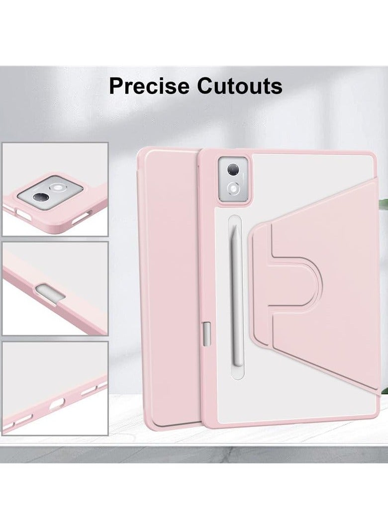 Case Compatible with Lenovo Idea Tab Pro 12.7 Inch 2025,360 Degree Rotating Stand,Acrylic Transparent Rotating Protective Case,Multi-View Stand,with Pen Slot,Auto Sleep/Wake (Pink) - Image 2