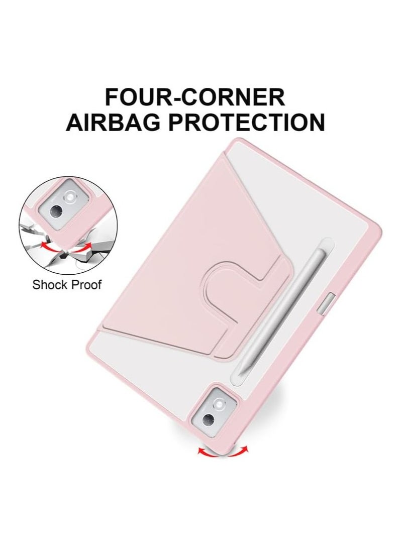 Case Compatible with Lenovo Idea Tab Pro 12.7 Inch 2025,360 Degree Rotating Stand,Acrylic Transparent Rotating Protective Case,Multi-View Stand,with Pen Slot,Auto Sleep/Wake (Pink) - Image 3