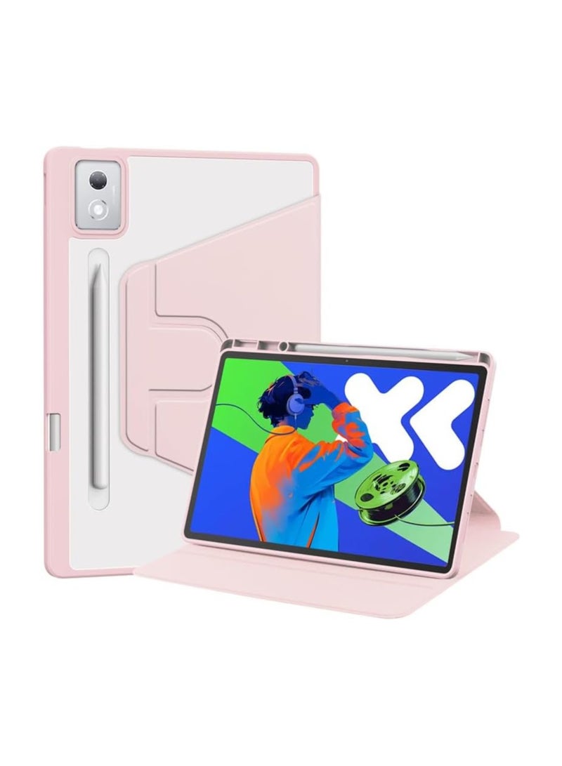Case Compatible with Lenovo Idea Tab Pro 12.7 Inch 2025,360 Degree Rotating Stand,Acrylic Transparent Rotating Protective Case,Multi-View Stand,with Pen Slot,Auto Sleep/Wake (Pink) - Image 1