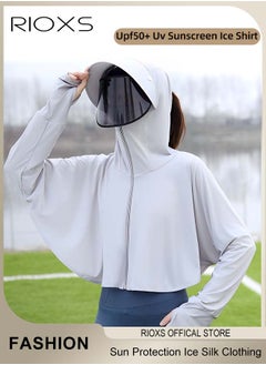 RIOXS Women's Upf50+ Uv Sun Protection Ice Silk Clothing Long Sleeve Athletic Cycling Shirts Lightweight Breathable Hoodie Zip Up Outdoor Jacket With Detachable Lens  - Image 2