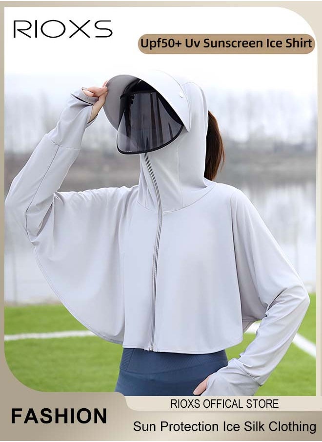 RIOXS Women's Upf50+ Uv Sun Protection Ice Silk Clothing Long Sleeve Athletic Cycling Shirts Lightweight Breathable Hoodie Zip Up Outdoor Jacket With Detachable Lens  - Image 2