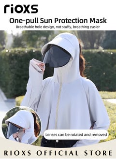 RIOXS Women's Upf50+ Uv Sun Protection Ice Silk Clothing Long Sleeve Athletic Cycling Shirts Lightweight Breathable Hoodie Zip Up Outdoor Jacket With Detachable Lens  - Image 4