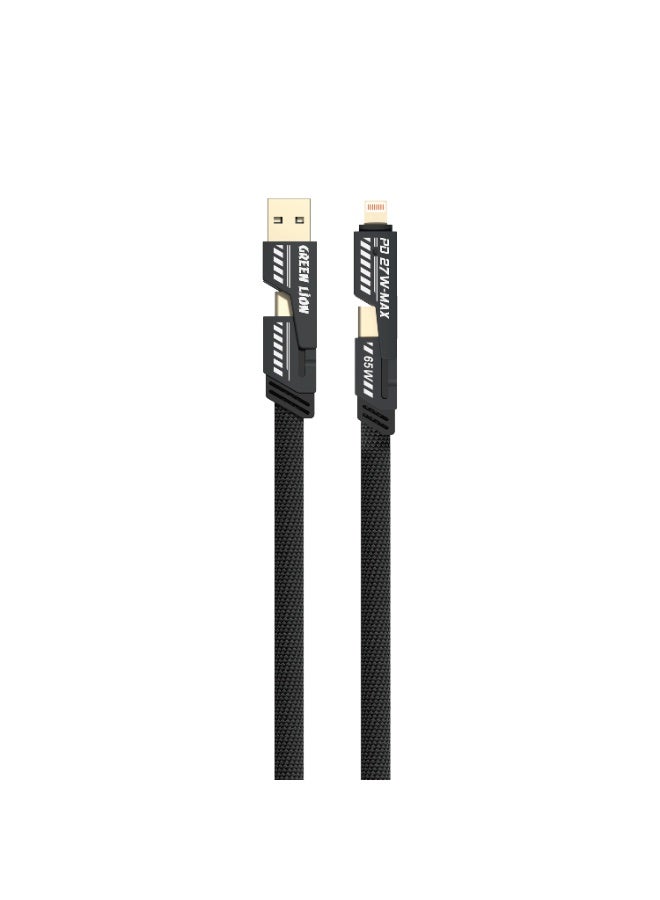 جرين ليون كابل شحن سريع مضفر 2 في 2 بقدرة 65 واط، لنقل البيانات، متوافق مع جميع سلاسل آيفون/ماك بوك/آيباد/سامسونج/هواوي وغيرها - أسود - Image 1