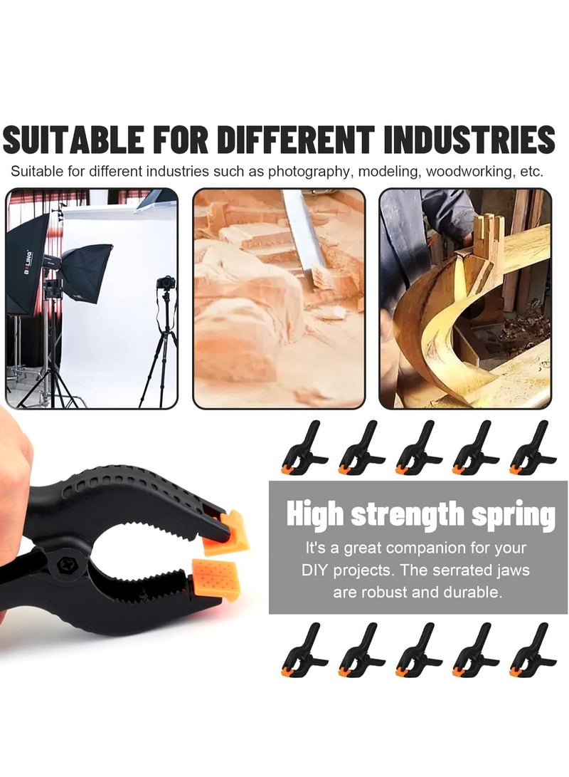 KASTWAVE 10 Packs Small Spring Clamps 3.5 Inch Professional Plastic Heavy Duty for Crafts or Plastic Clips and Backdrop Clips Clamps for Backdrop Stand Photography, Home Improvement - Image 2