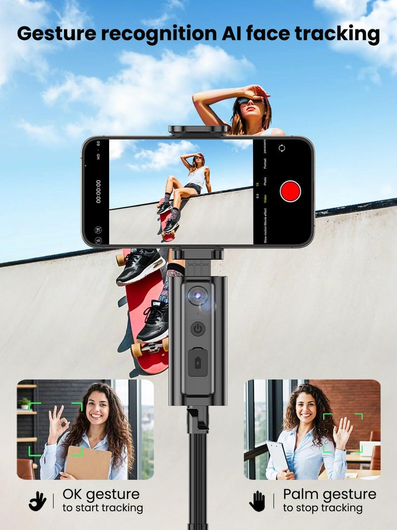 AOCHUAN Auto Face TrackingTripod, w/Gesture Control for iPhone,Extendable Pole, 360Â° Rotating Selfie Stick,Wireless Remote,Video Recording 4-Leg Stable & Portable Tripod - Image 3