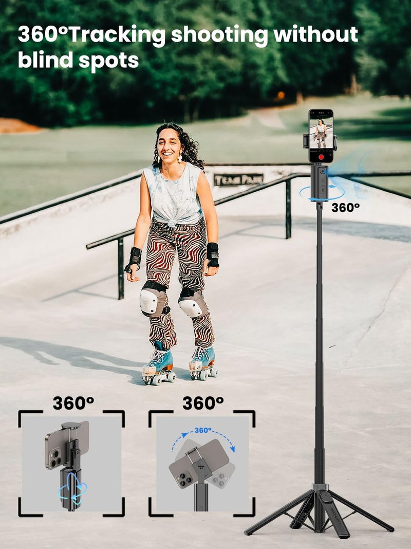AOCHUAN Auto Face TrackingTripod, w/Gesture Control for iPhone,Extendable Pole, 360Â° Rotating Selfie Stick,Wireless Remote,Video Recording 4-Leg Stable & Portable Tripod - Image 5