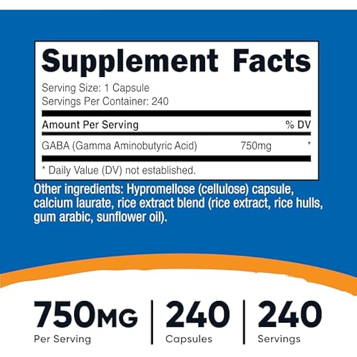 Nutricost GABA (Gamma Aminobutyric Acid) 750mg, 240 Capsules, 240 Servings - Non-GMO, Gluten Free - Image 2
