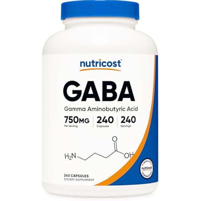 Nutricost GABA (Gamma Aminobutyric Acid) 750mg, 240 Capsules, 240 Servings - Non-GMO, Gluten Free - Image 1