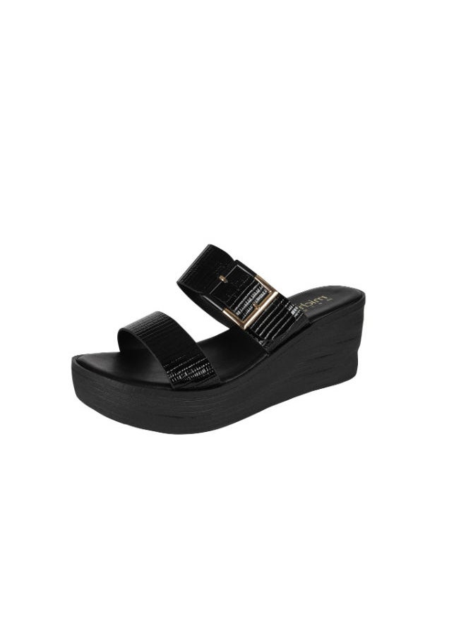 Michelle Morgan Michelle Morgan Ladies Wedge Sandals 214RJ662 Black  - Image 3