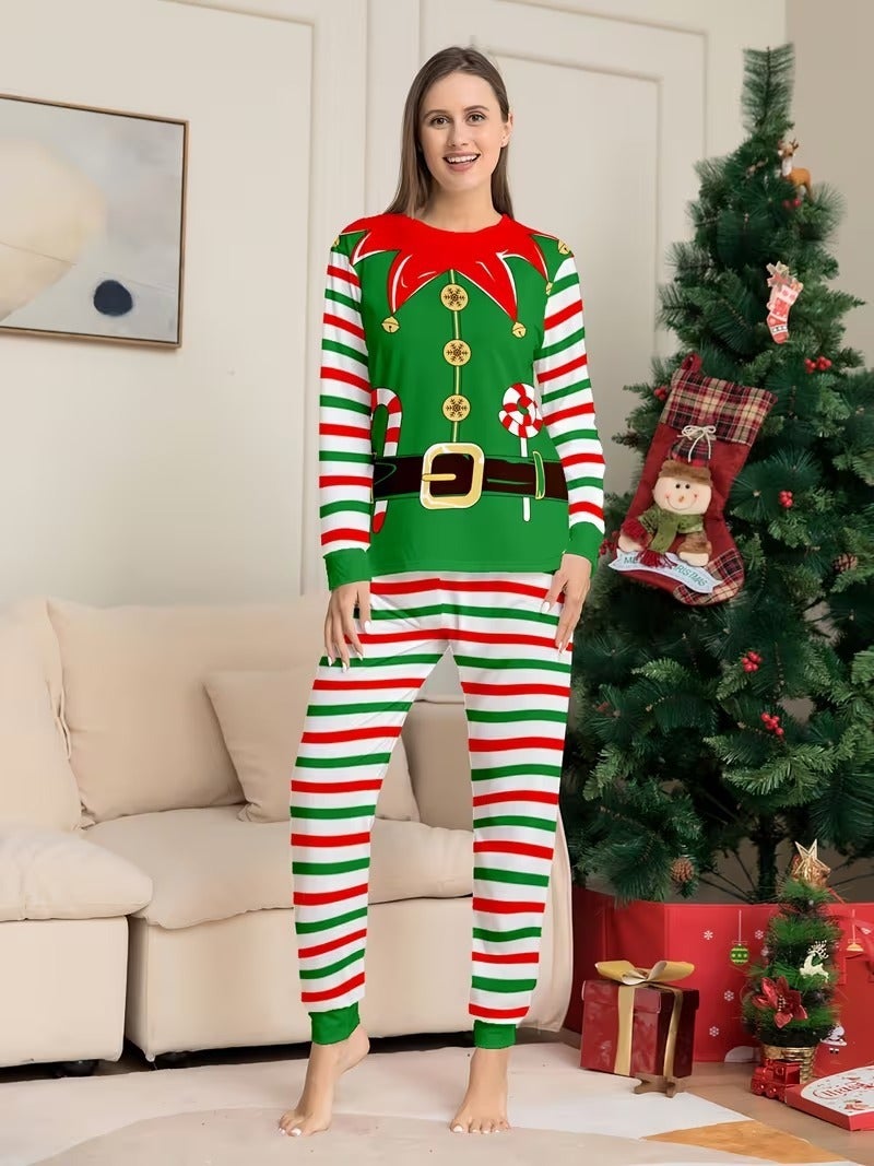 Cross-Border Source Factory Christmas Pajamas Printed Homewear Set Long Sleeve Couple Outfit Customizable Dropshipping