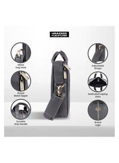HAMMONDS FLYCATCHER HAMMONDS FLYCATCHER Genuine Leather Office Bag for Men - 15.6 Inch Laptop Bag for Men, Professional Leather Bag for Men - Adjustable Straps and Multiple Compartments - 1 Year Warranty - Graphite Grey  - Image 3