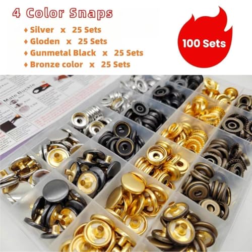 SUNOR 100 Sets Snap Buttons,Heavy Duty Snap Fasteners Kit 15mm Metal Snaps Canvas Snaps,Press Stud for Clothing Leather Boat Cover Fabric - Image 2