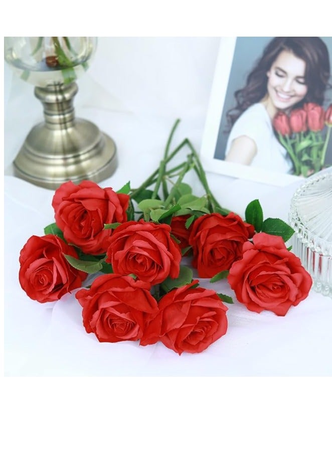 12 Red Artificial Flowers With Stems Silk Rose Bouquet For Vase, Wedding, Table Centerpiece, Diy Gift Decoration - Image 2