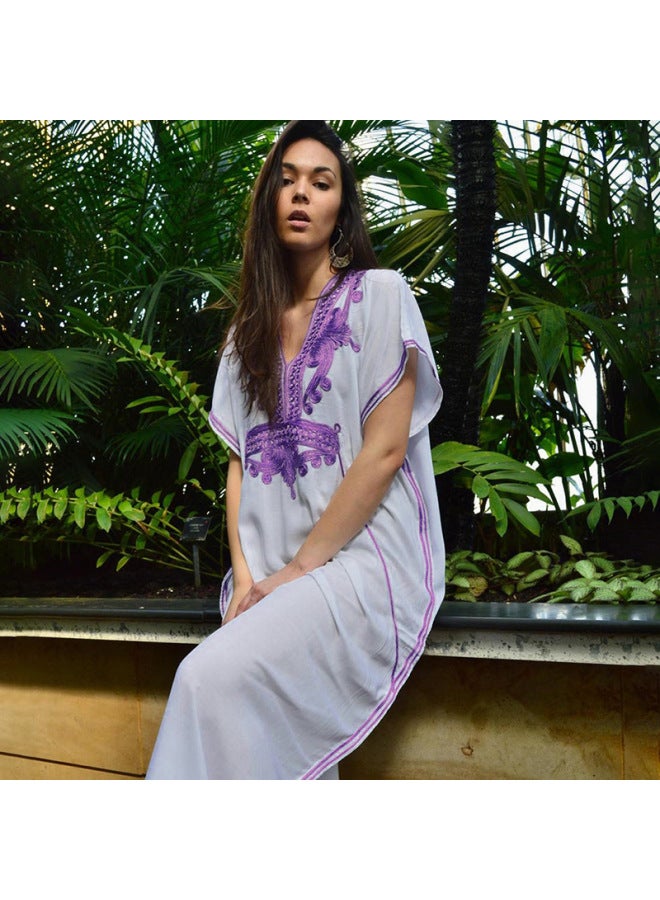 Loquat And Beach Blouse Cotton Embroidered Beach Skirt Seaside Holiday Bikini Swimsuit Women's Sunscreen Shirt-Color:White- - Image 1