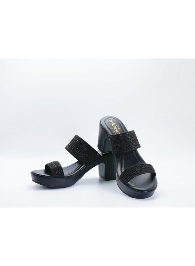 Michelle Morgan 092-3139 Michelle Morgan Stylish Heeled Slide Sandals 514RJ75D Black - Image 3