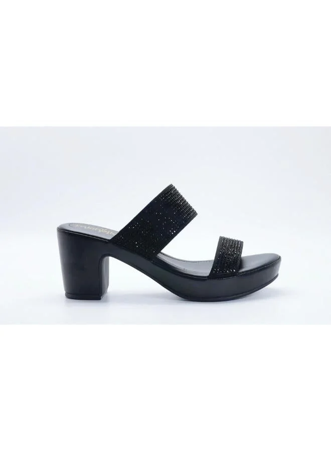 092-3139 Michelle Morgan Stylish Heeled Slide Sandals 514RJ75D Black