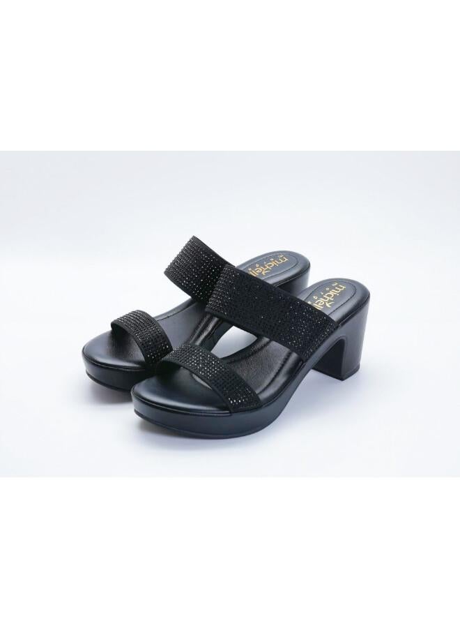 Michelle Morgan 092-3139 Michelle Morgan Stylish Heeled Slide Sandals 514RJ75D Black - Image 2