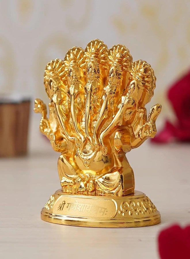 Tarash Luxe Premium Panchmukhi Metal Ganesha Idol Statue Showpiece for Car Dashboard, Home Temple and Office Decor |(2.5 x 1.77 x 2.56 Inches) Gold - Image 5