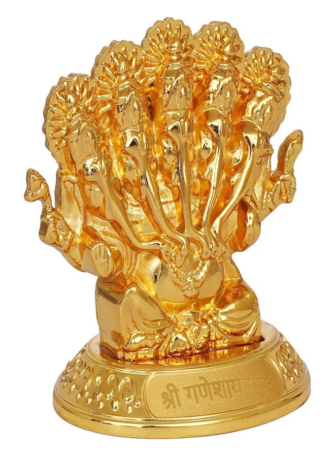 Tarash Luxe Premium Panchmukhi Metal Ganesha Idol Statue Showpiece for Car Dashboard, Home Temple and Office Decor |(2.5 x 1.77 x 2.56 Inches) Gold - Image 2