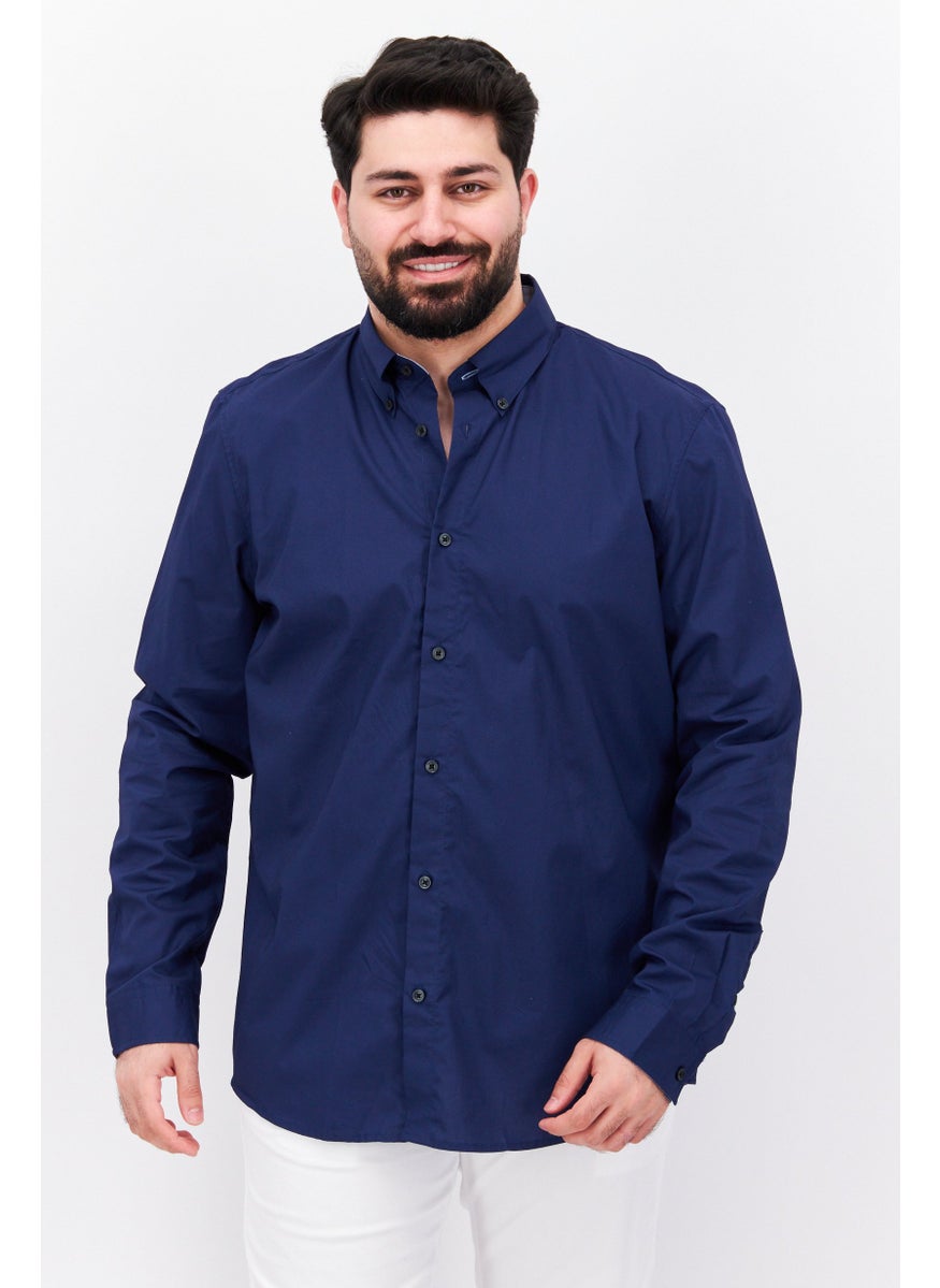 ESPRIT Men Regular Fit Plain Long Sleeves Casual Shirt, Navy Blue  - Image 1