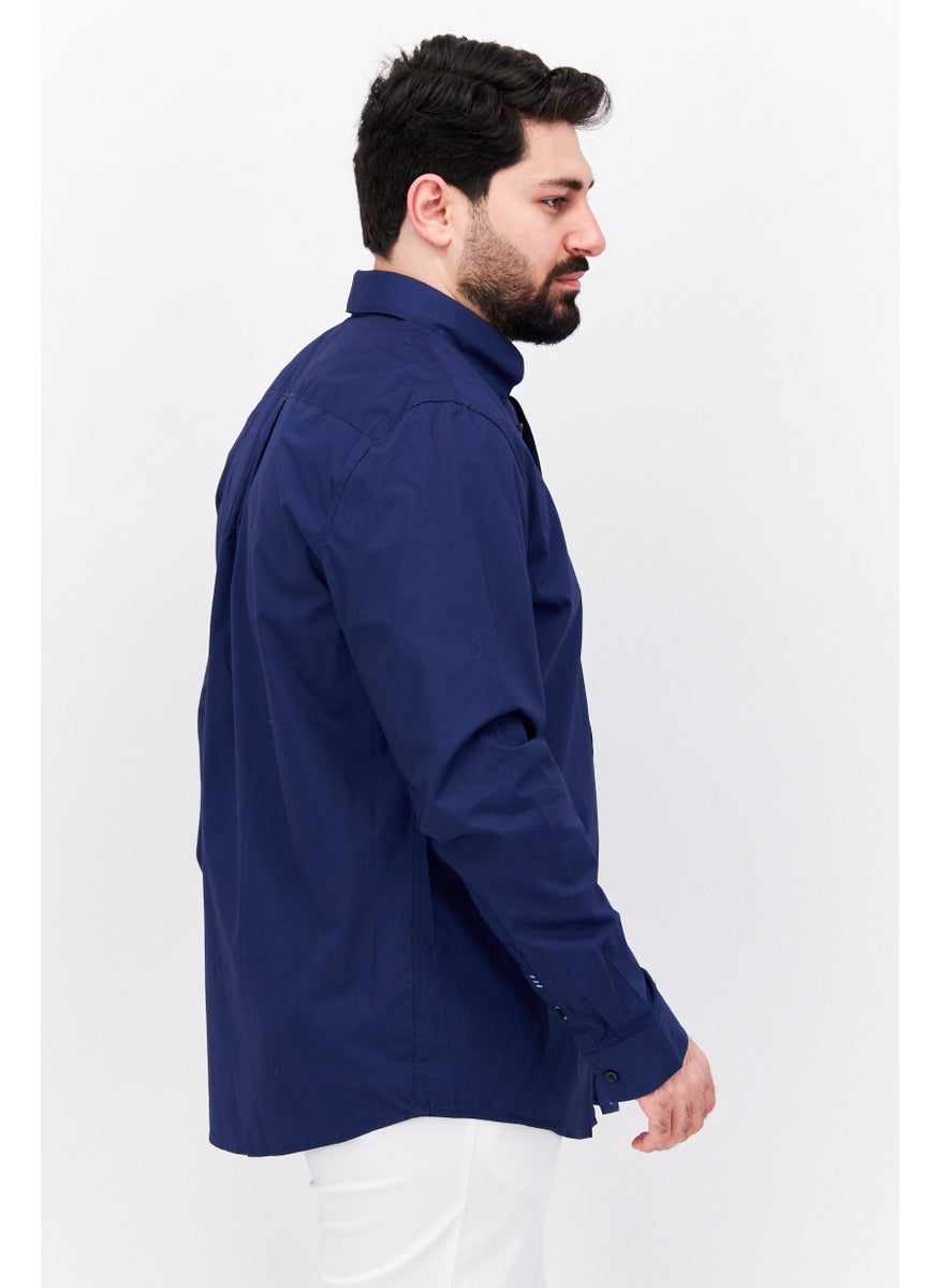 ESPRIT Men Regular Fit Plain Long Sleeves Casual Shirt, Navy Blue  - Image 3