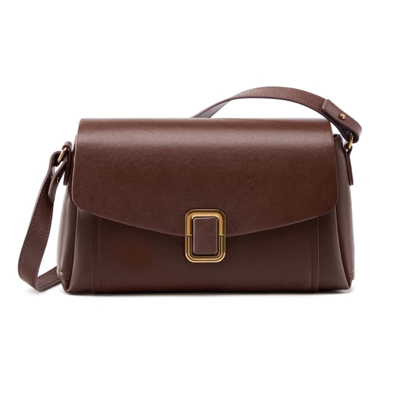 MoreFarther Genuine Leather Crossbody Bag for Women, Removable Satchel Adjustable Shoulder Bag (Dark Brown) - Image 1