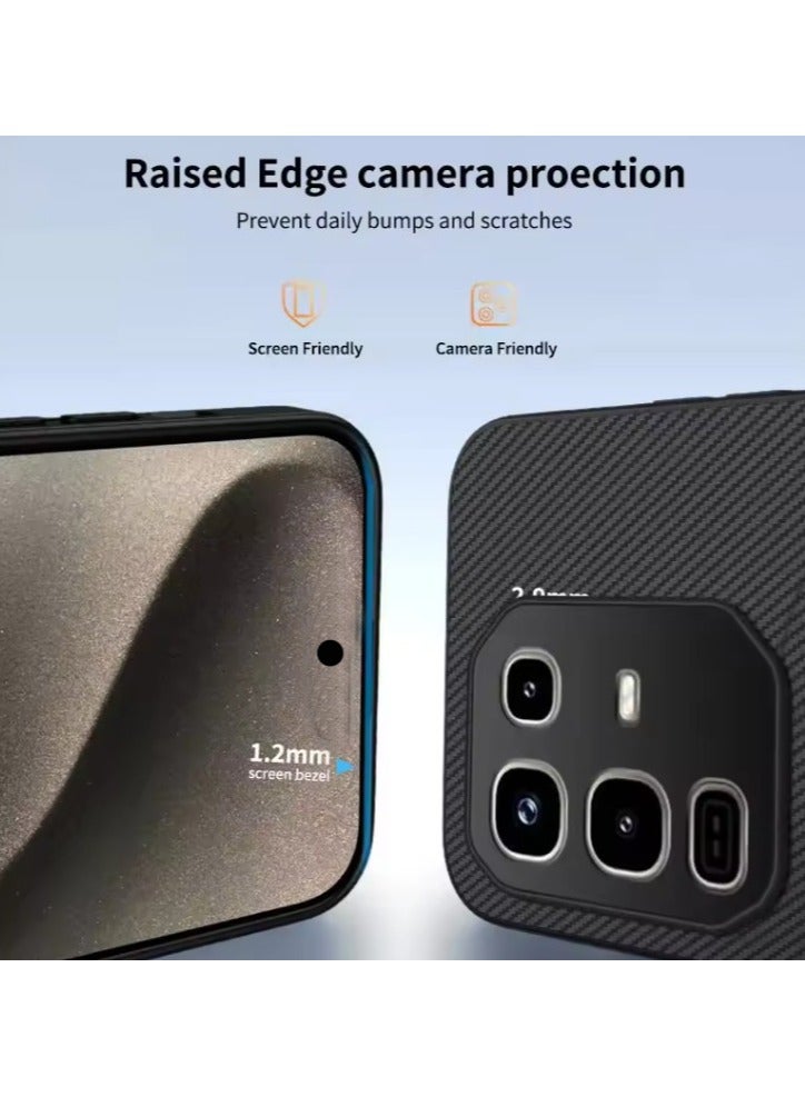 Magnetic anti-drop case for Infinix Note 50X, lens PC protection carbon fiber texture protective case - black - Image 4