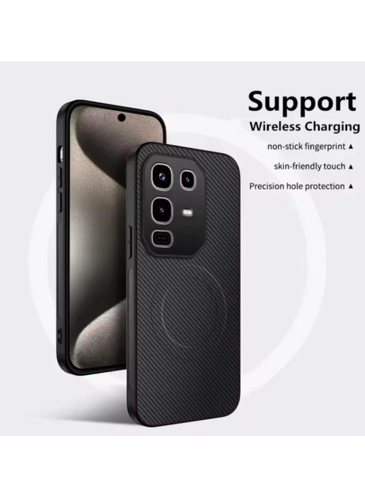 Magnetic anti-drop case for Infinix Note 50X, lens PC protection carbon fiber texture protective case - black - Image 5